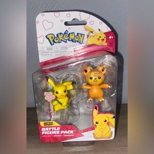 Pokemon Valentines Pikachu Flower Teddiursa Battle Ready Mini Action Figure 2022